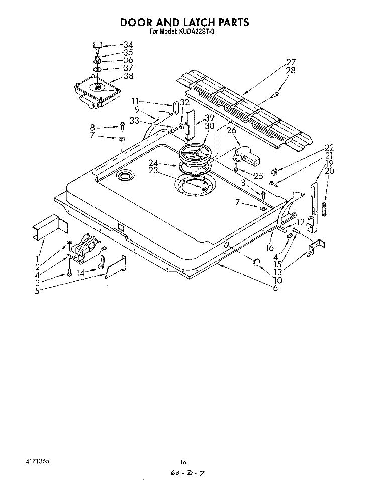 DOOR AND LATCH Diagram and Parts List for KUDA22ST0  KitchenAid Dishwasher