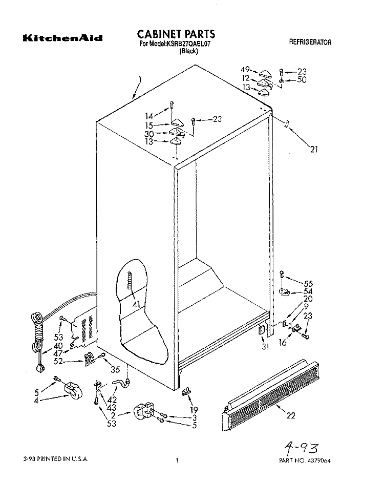 CABINET Diagram and Parts List for KSRB27QABL07  KitchenAid Refrigerator