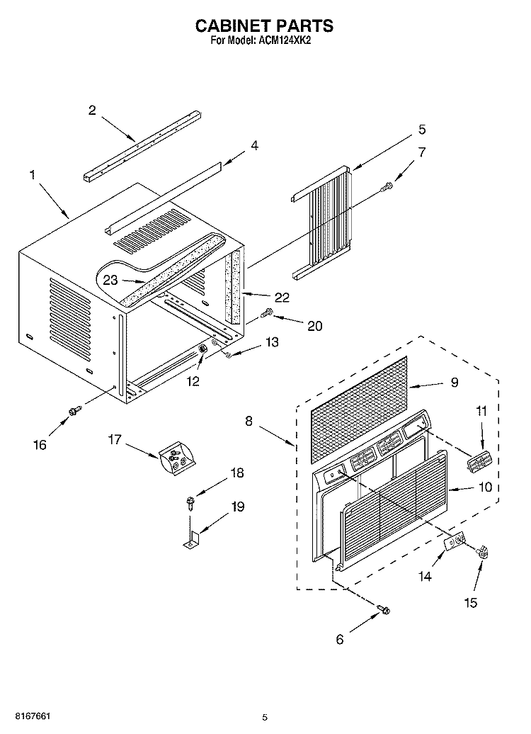 CABINET PARTS Diagram and Parts List for ACM124XK2  Whirlpool Air Conditioner