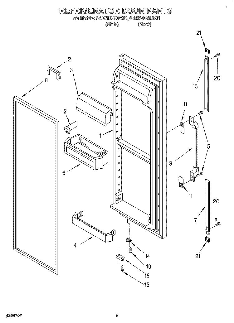 REFRIGERATOR DOOR Diagram and Parts List for 6ED25DQXDW01  Whirlpool Refrigerator