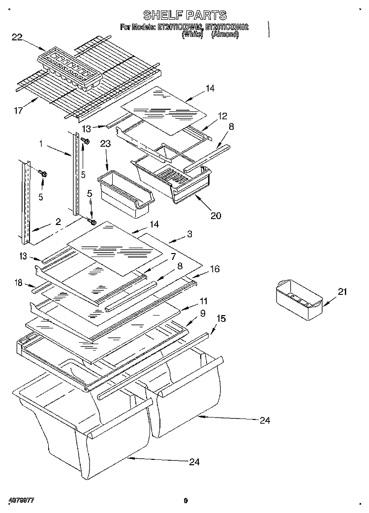 SHELF, LIT/OPTIONAL Diagram and Parts List for ET20TKXDN02  Whirlpool Refrigerator