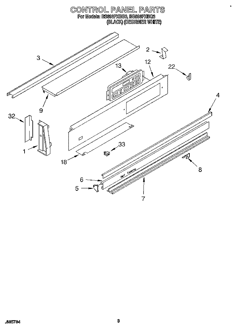 CONTROL PANEL Diagram and Parts List for RS696PXBB3  Whirlpool Range