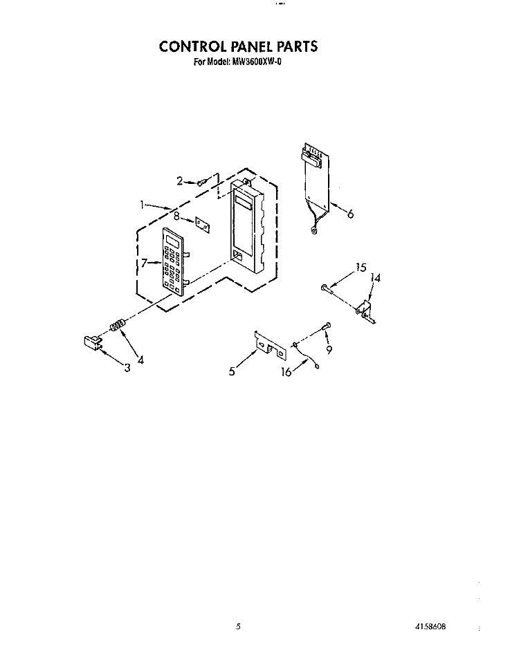 CONTROL PANEL Diagram and Parts List for MW3600XW0  Whirlpool Microwave
