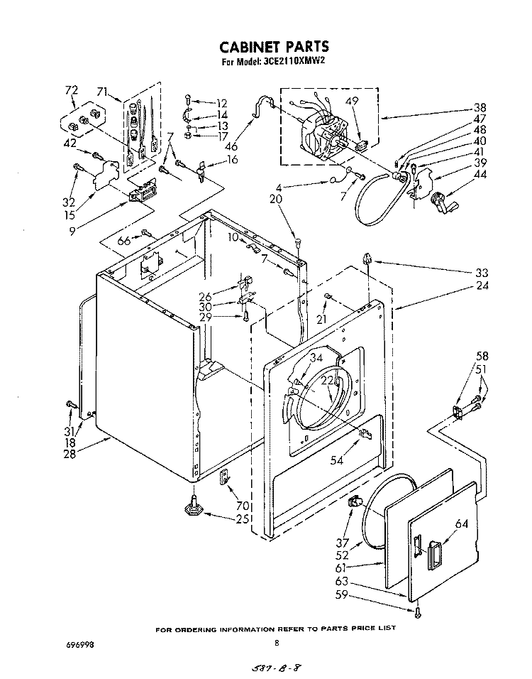 CABINET Diagram and Parts List for 3CE2110XMW2  Whirlpool Dryer