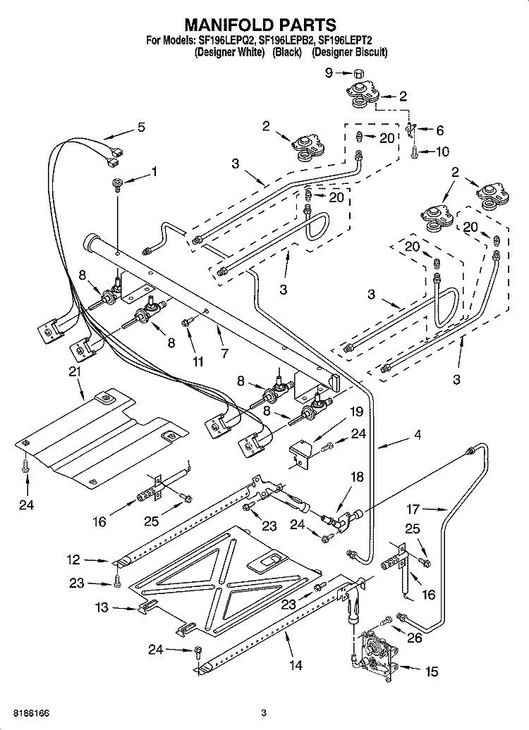 MANIFOLD PARTS Diagram and Parts List for SF196LEPB2  Whirlpool Range