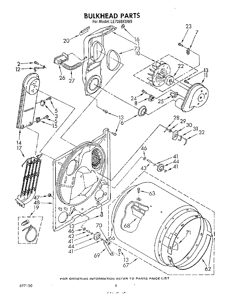 SECTION Diagram and Parts List for LE7080XSW0  Whirlpool Dryer