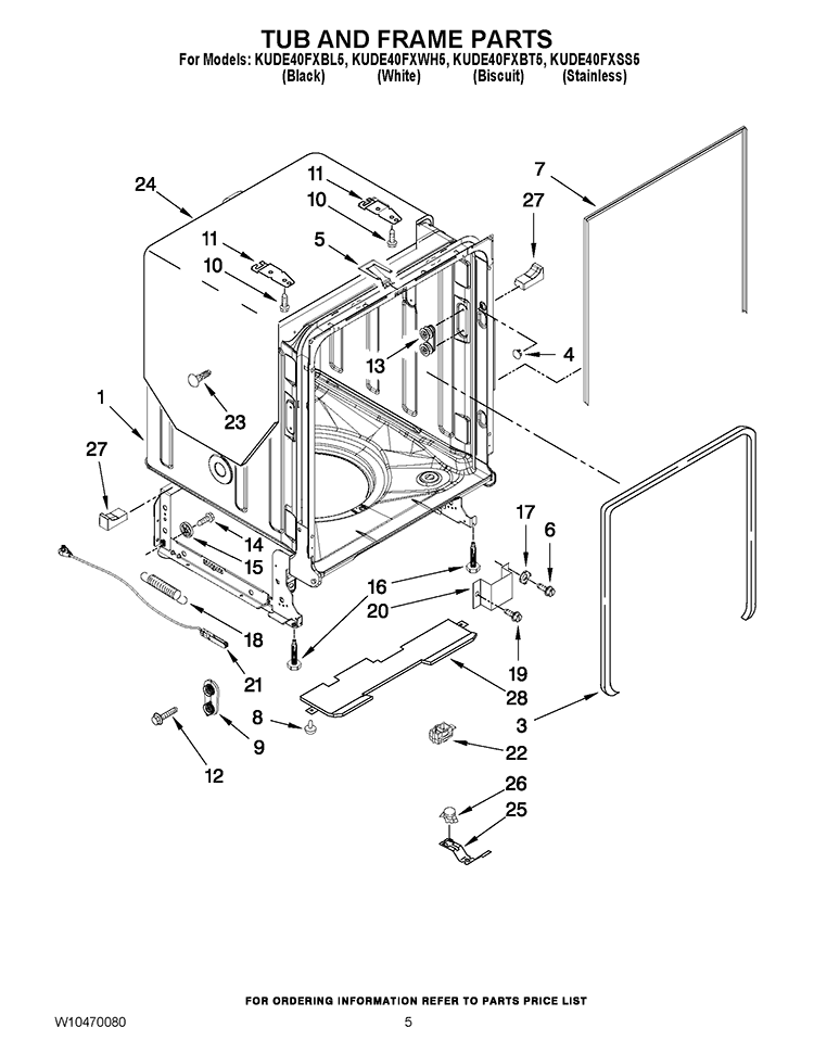 TUB AND FRAME PARTS Diagram and Parts List for KUDE40FXSS5  KitchenAid Dishwasher