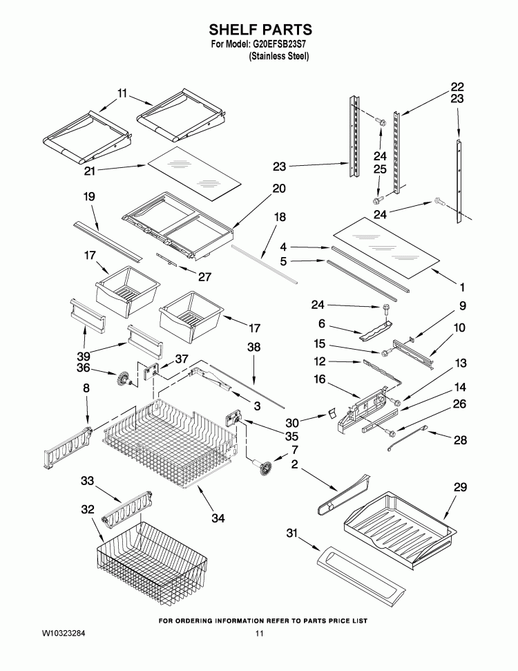 SHELF PARTS Diagram and Parts List for G20EFSB23S7  Whirlpool Refrigerator