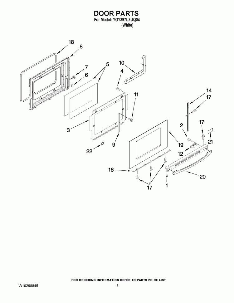 DOOR PARTS Diagram and Parts List for YGY397LXUQ04  Whirlpool Range