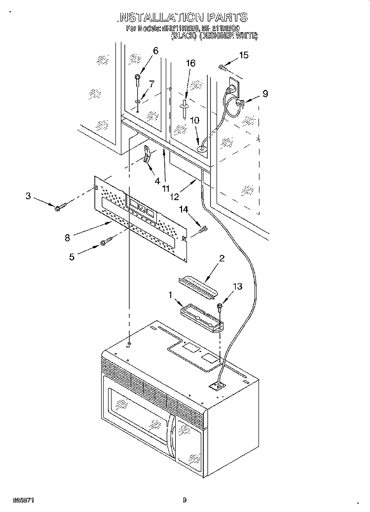 INSTALLATION Diagram and Parts List for MHE11REQ0  Roper Microwave
