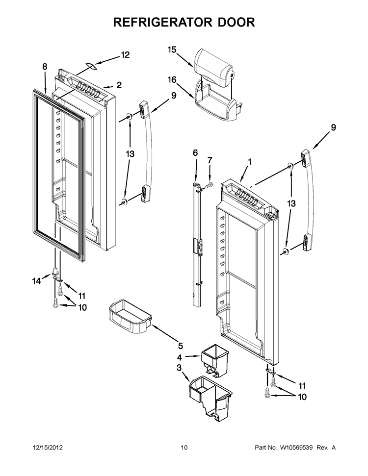 REFRIGERATOR DOOR Diagram and Parts List for GX2FHDXVB08  Whirlpool Refrigerator