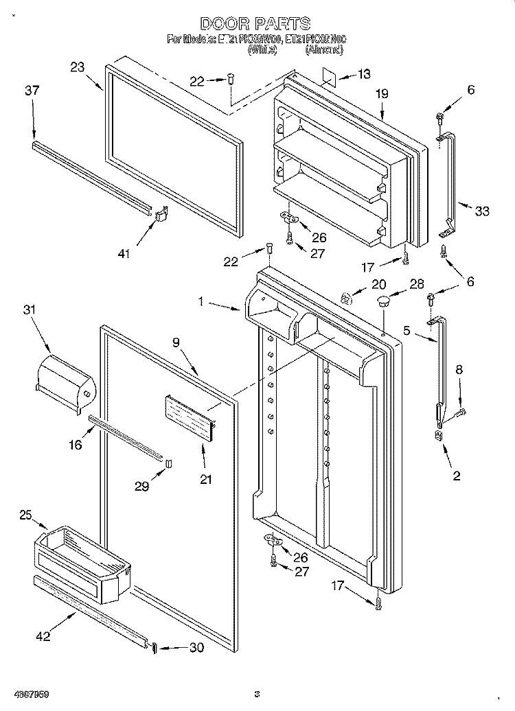 DOOR Diagram and Parts List for ET21PKXGW00  Whirlpool Refrigerator