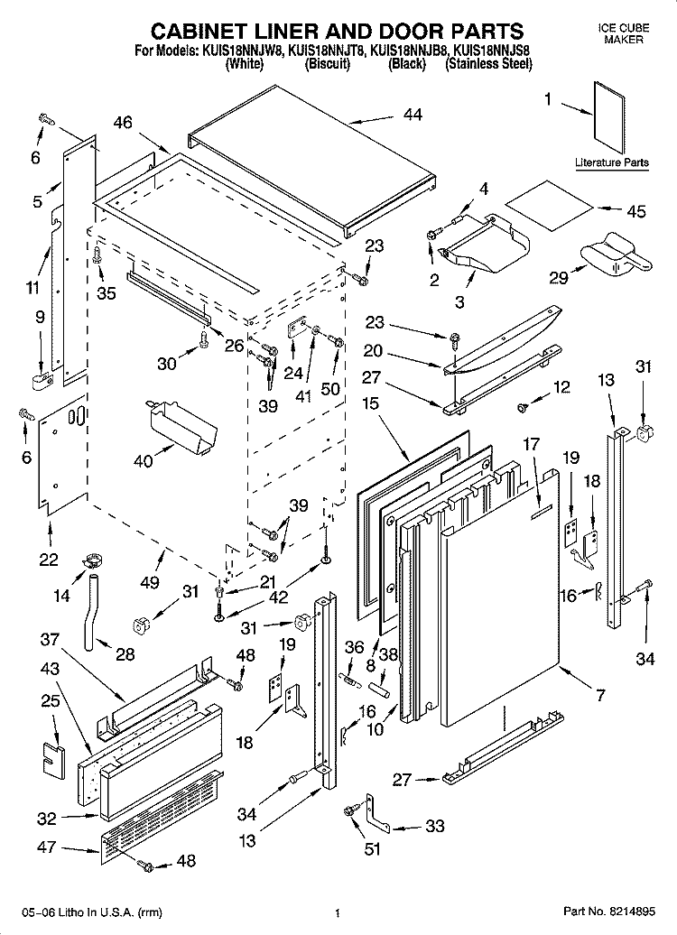CABINET LINER AND DOOR PARTS Diagram and Parts List for KUIS18NNJB8  KitchenAid Ice Maker