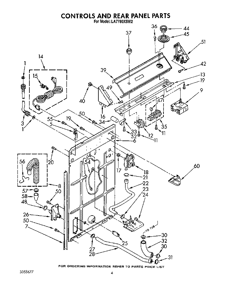 CONTROLS AND REAR PANEL Diagram and Parts List for LA7780XSW2  Whirlpool Washer