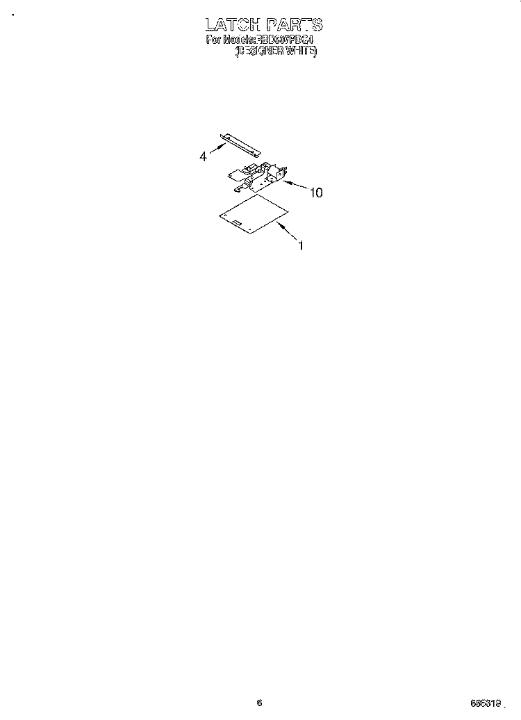 LATCH Diagram and Parts List for RBD307PDQ4  Whirlpool Wall Oven