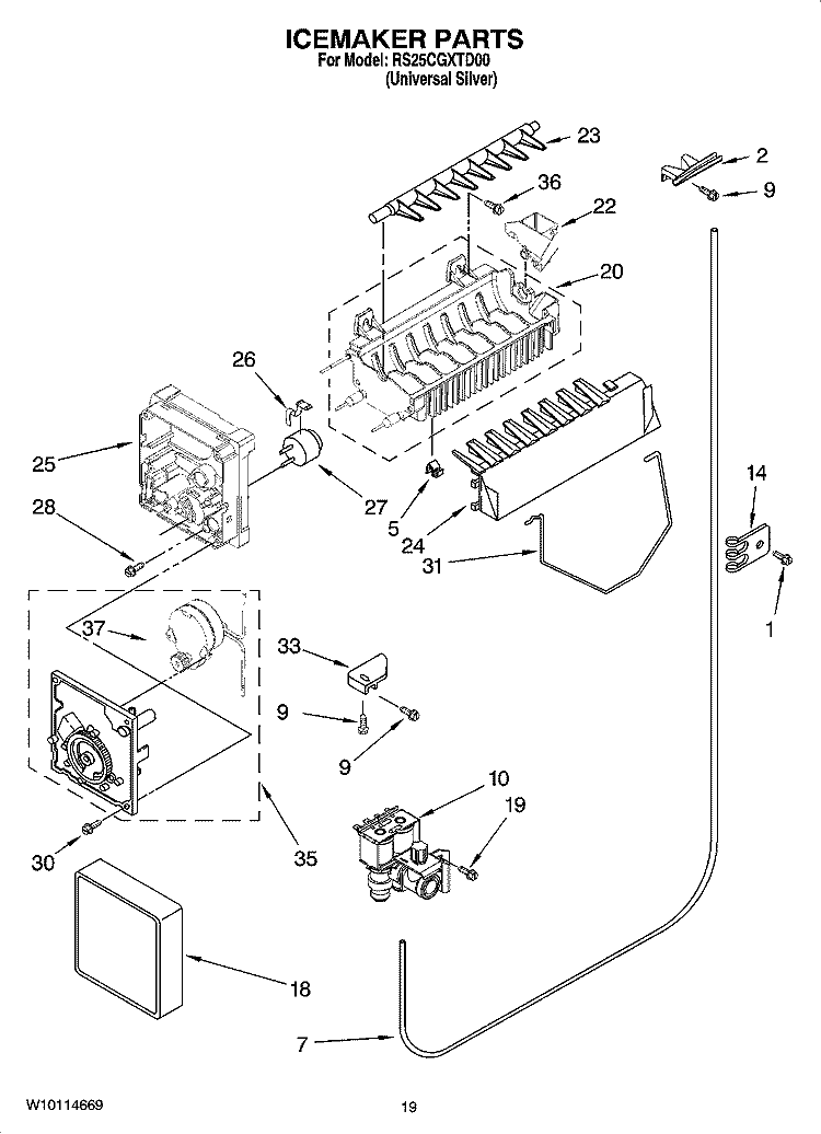ICEMAKER PARTS, OPTIONAL PARTS (NOT INCLUDED) Diagram and Parts List for RS25CGXTD00  Roper Refrigerator