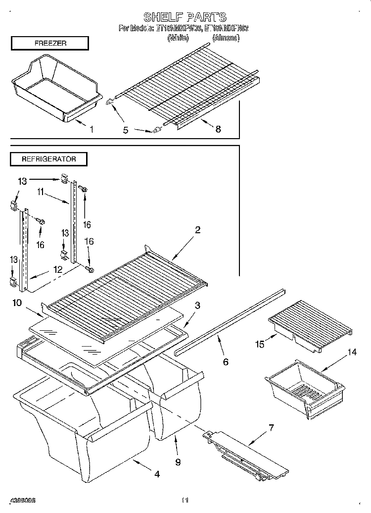 SHELF, LIT/OPTIONAL Diagram and Parts List for ET18NMXFW03  Whirlpool Refrigerator