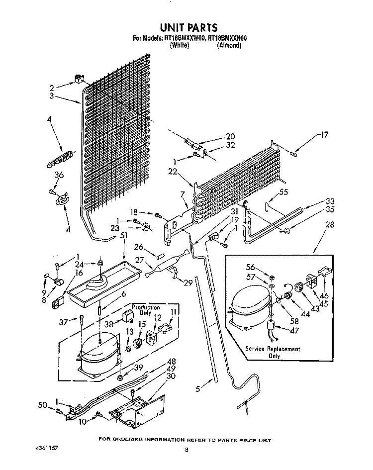 UNIT Diagram and Parts List for RT18BMXXW00  Roper Refrigerator