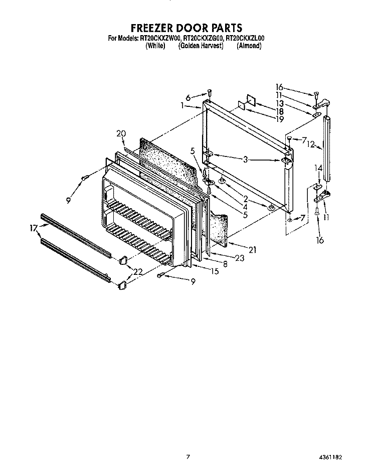 FREEZER DOOR Diagram and Parts List for RT20CKXZW00  Roper Refrigerator