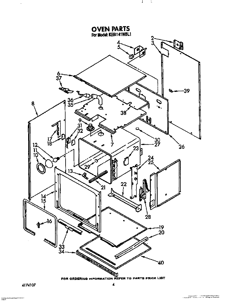 OVEN Diagram and Parts List for KEBI141WBL1  KitchenAid Wall Oven
