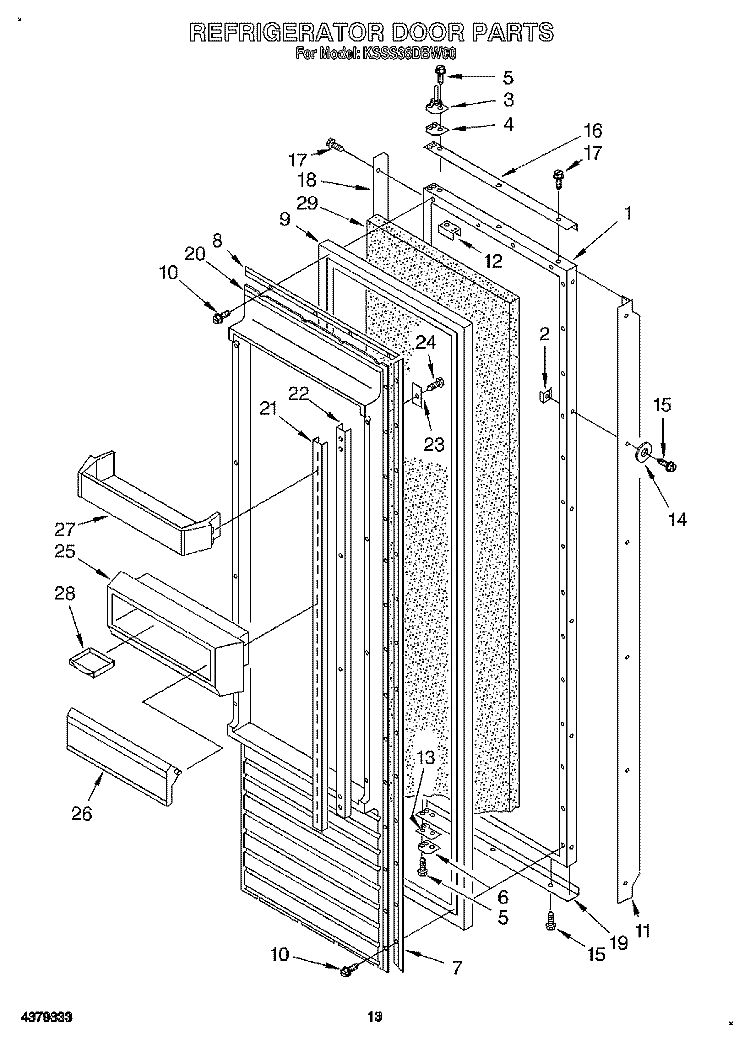 REFRIGERATOR DOOR Diagram and Parts List for KSSS36DBW00  KitchenAid Refrigerator