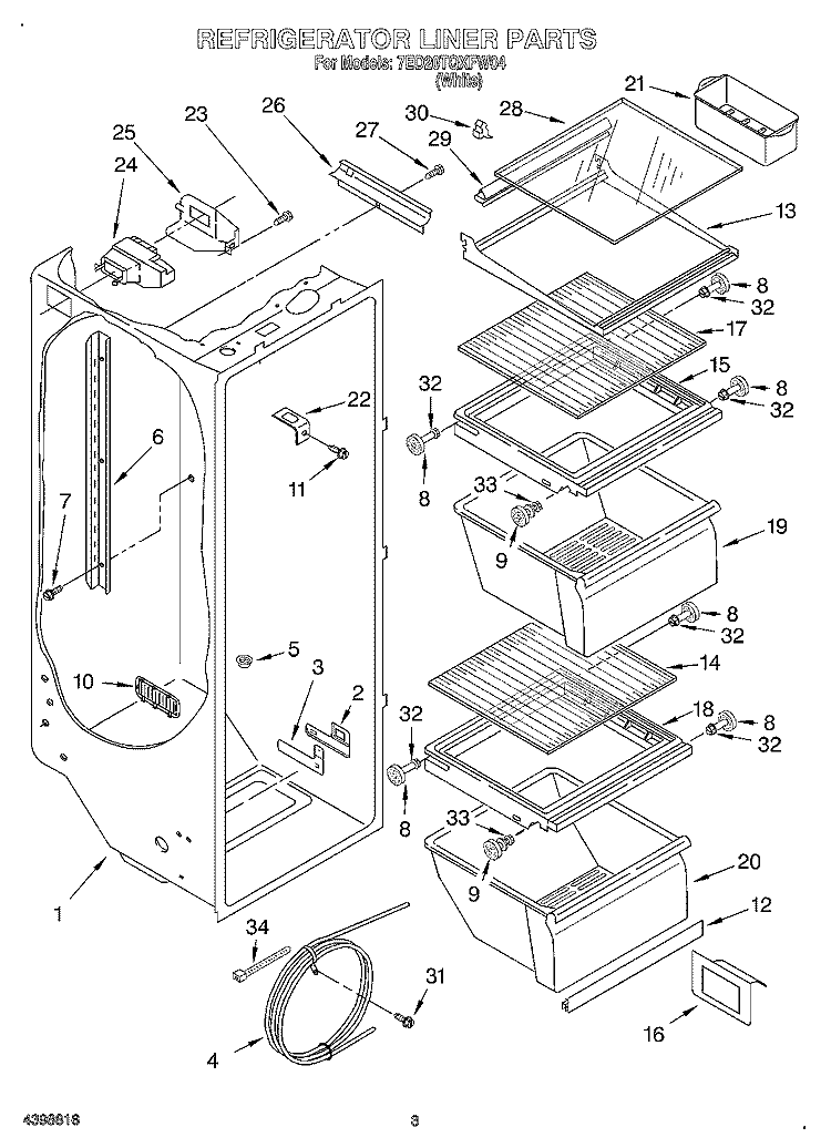 REFRIGERATOR LINER Diagram and Parts List for 7ED20TQXFW04  Whirlpool Refrigerator