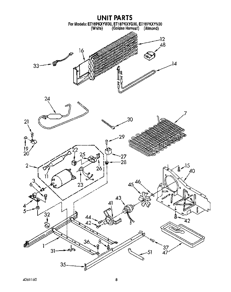 UNIT Diagram and Parts List for ET18PKXYN00  Whirlpool Refrigerator