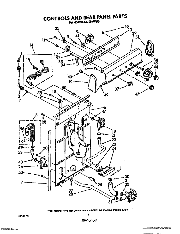 CONTROLS AND REAR PANEL Diagram and Parts List for LA7700XWN0  Whirlpool Washer