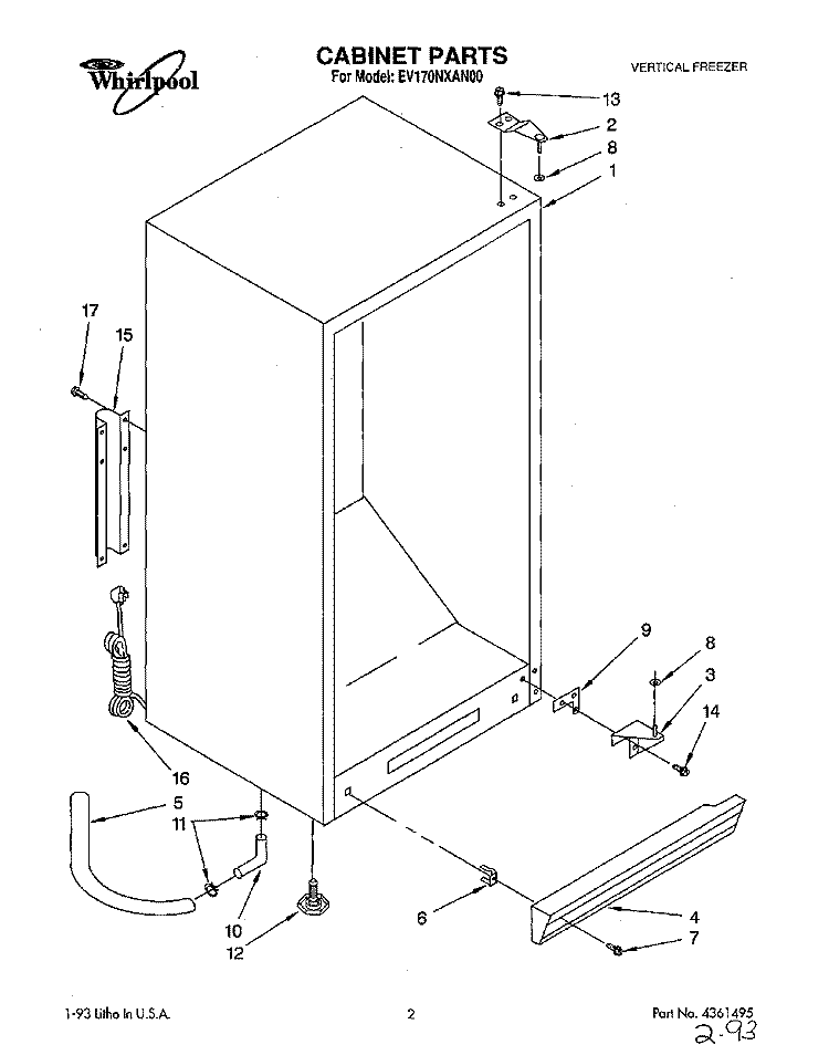 CABINET, LIT/OPTIONAL Diagram and Parts List for EV170NXAN00  Whirlpool Freezer