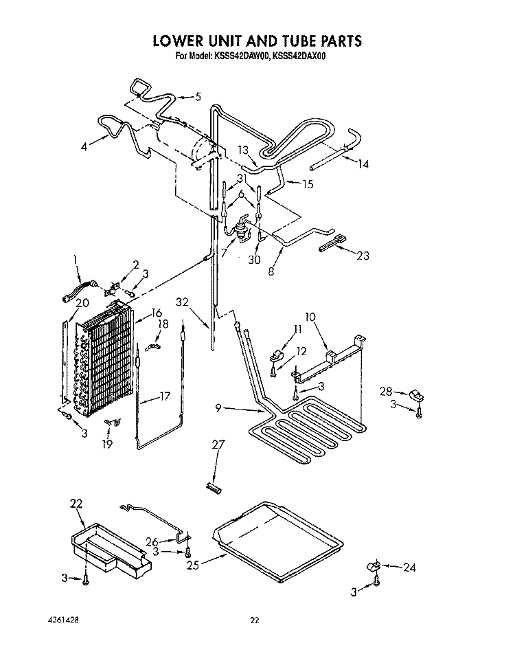 LOWER UNIT AND TUBE Diagram and Parts List for KSSS42DAW00  KitchenAid Refrigerator
