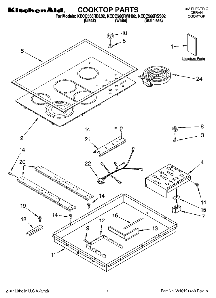 COOKTOP PARTS, OPTIONAL PARTS Diagram and Parts List for KECC566RSS02  KitchenAid Cooktop