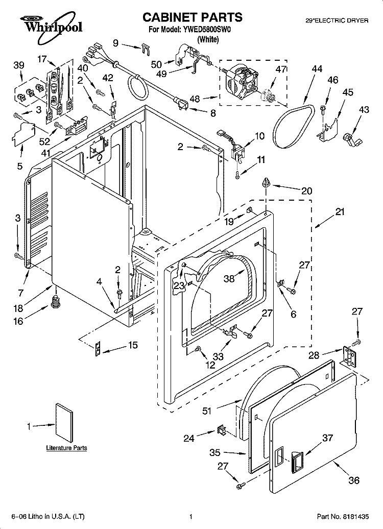 CABINET PARTS Diagram and Parts List for YWED5800SW0  Whirlpool Dryer