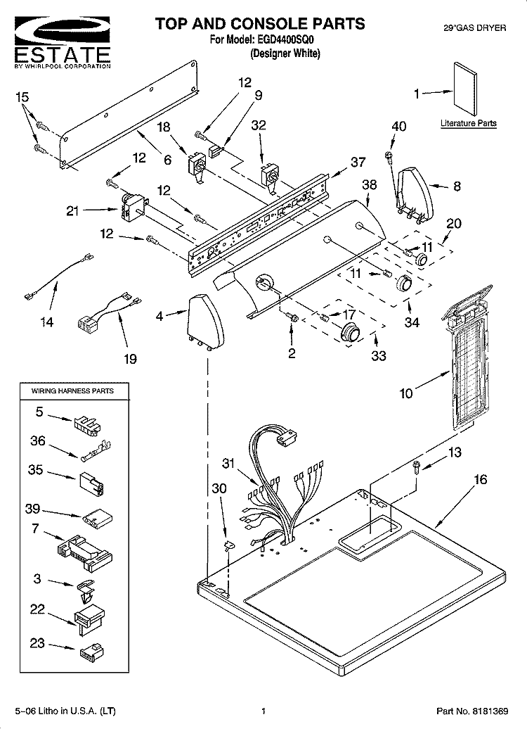 TOP AND CONSOLE PARTS Diagram and Parts List for EGD4400SQ0  Estate Dryer