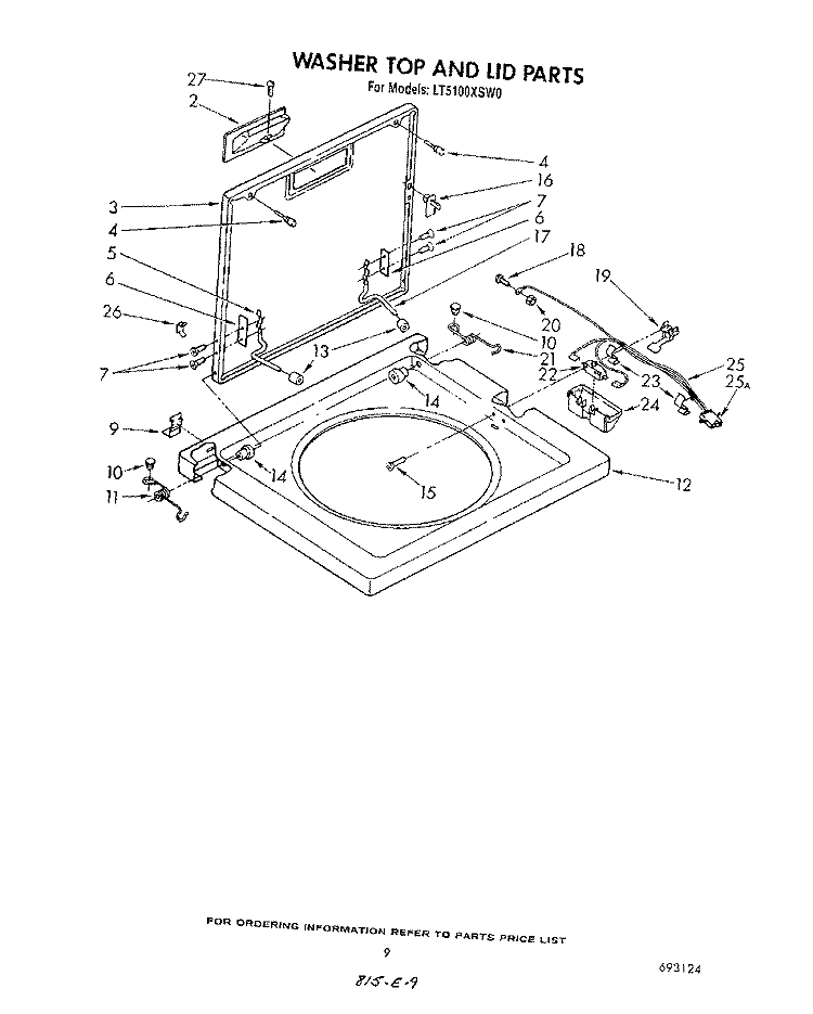WASHER TOP AND LID Diagram and Parts List for LT5100XSW0  Whirlpool Washer Dryer Combo