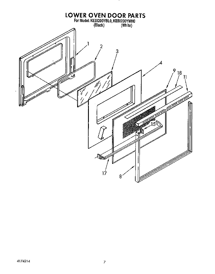 LOWER OVEN DOOR Diagram and Parts List for KEBI200YBL0  KitchenAid Wall Oven