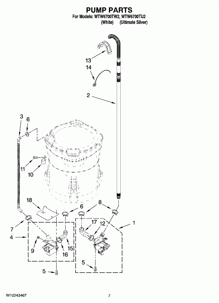PUMP PARTS, OPTIONAL PARTS (NOT INCLUDED) Diagram and Parts List for WTW6700TU2  Whirlpool Washer