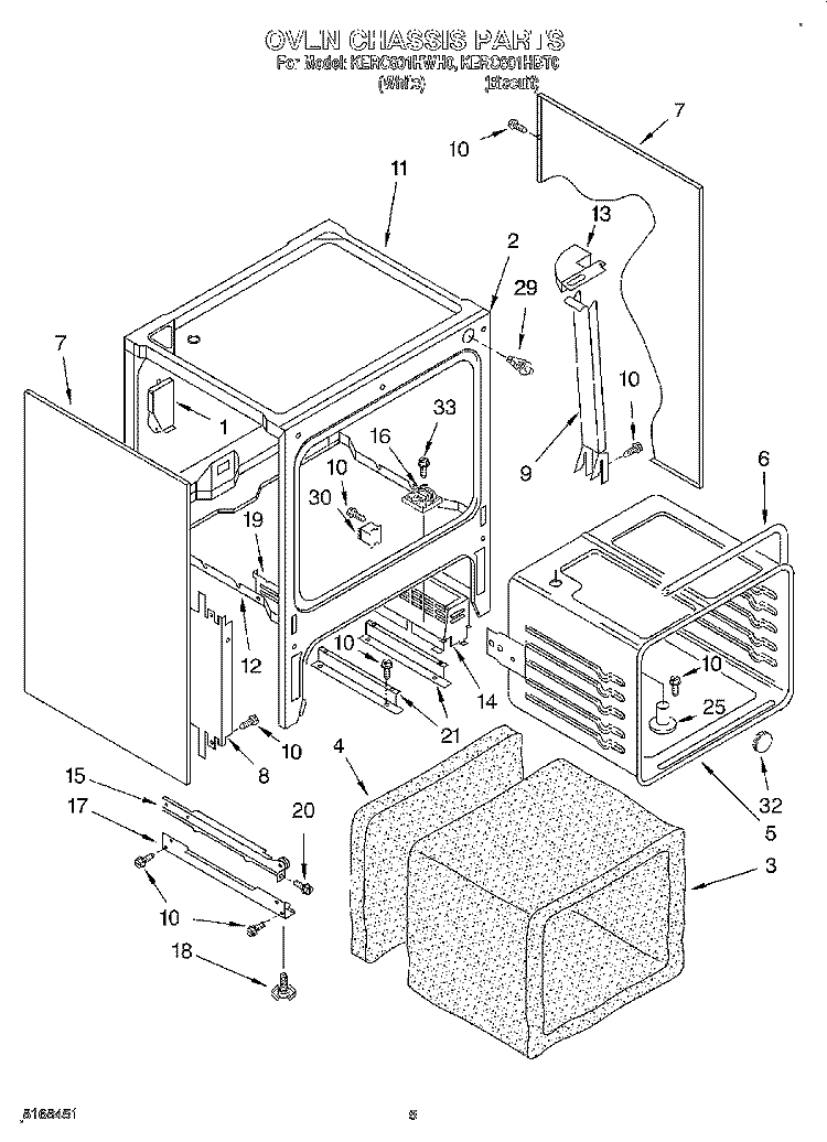 OVEN CHASSIS Diagram and Parts List for KERC601HWH0  KitchenAid Range
