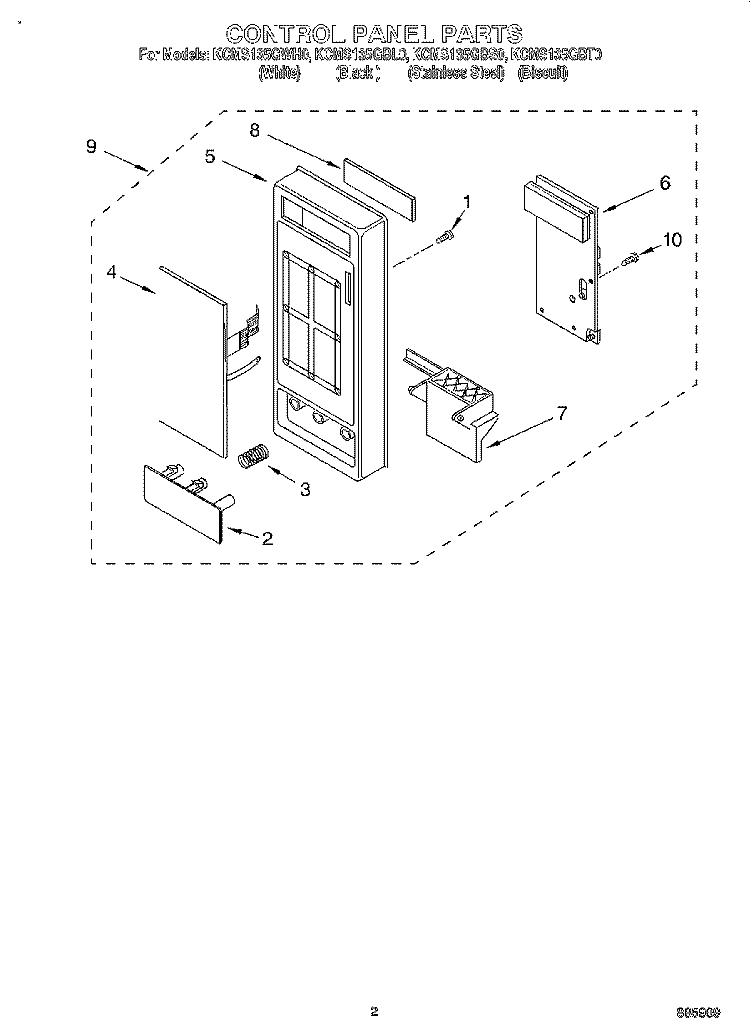CONTROL PANEL Diagram and Parts List for KCMS135GBS0  KitchenAid Microwave