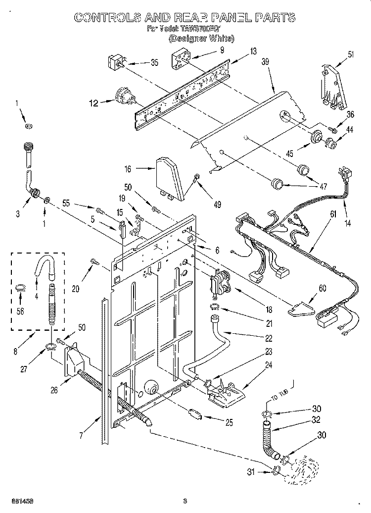 CONTROLS AND REAR PANEL Diagram and Parts List for TAWS700EQ1  Estate Washer