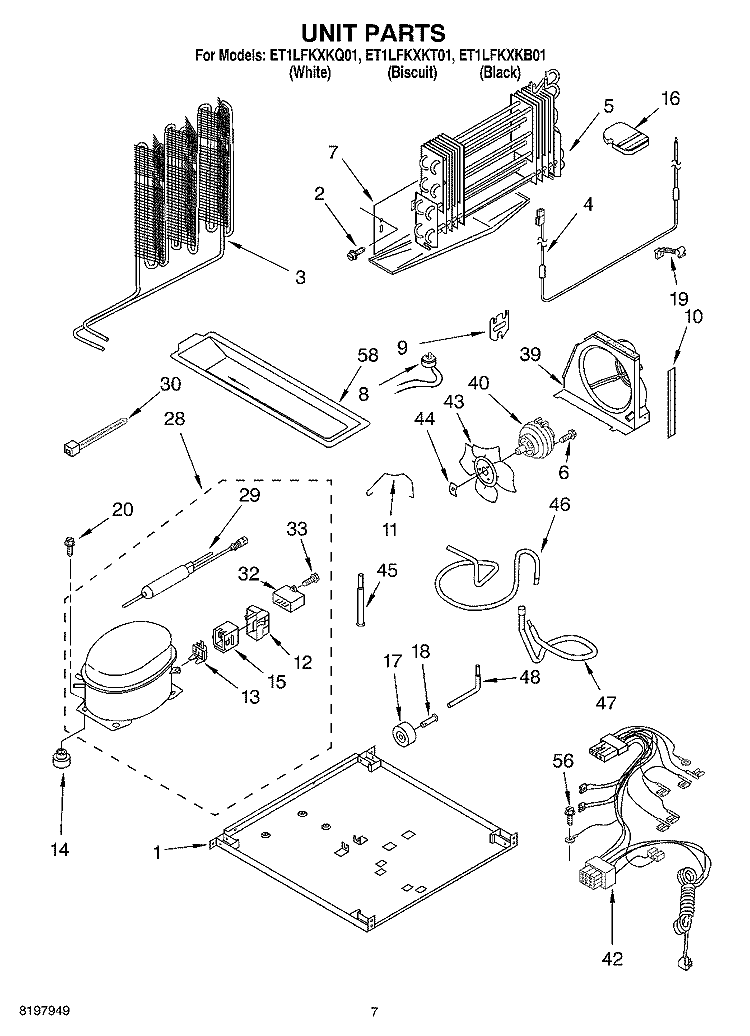 UNIT Diagram and Parts List for ET1LFKXKT01  Whirlpool Refrigerator