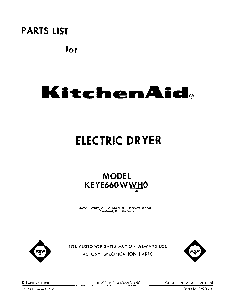 SECTION Diagram and Parts List for KEYE660WWH0  KitchenAid Dryer