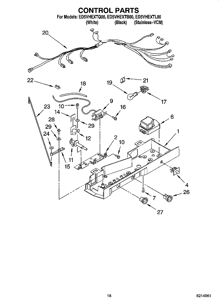 CONTROL PARTS Diagram and Parts List for ED5VHEXTB00  Whirlpool Refrigerator