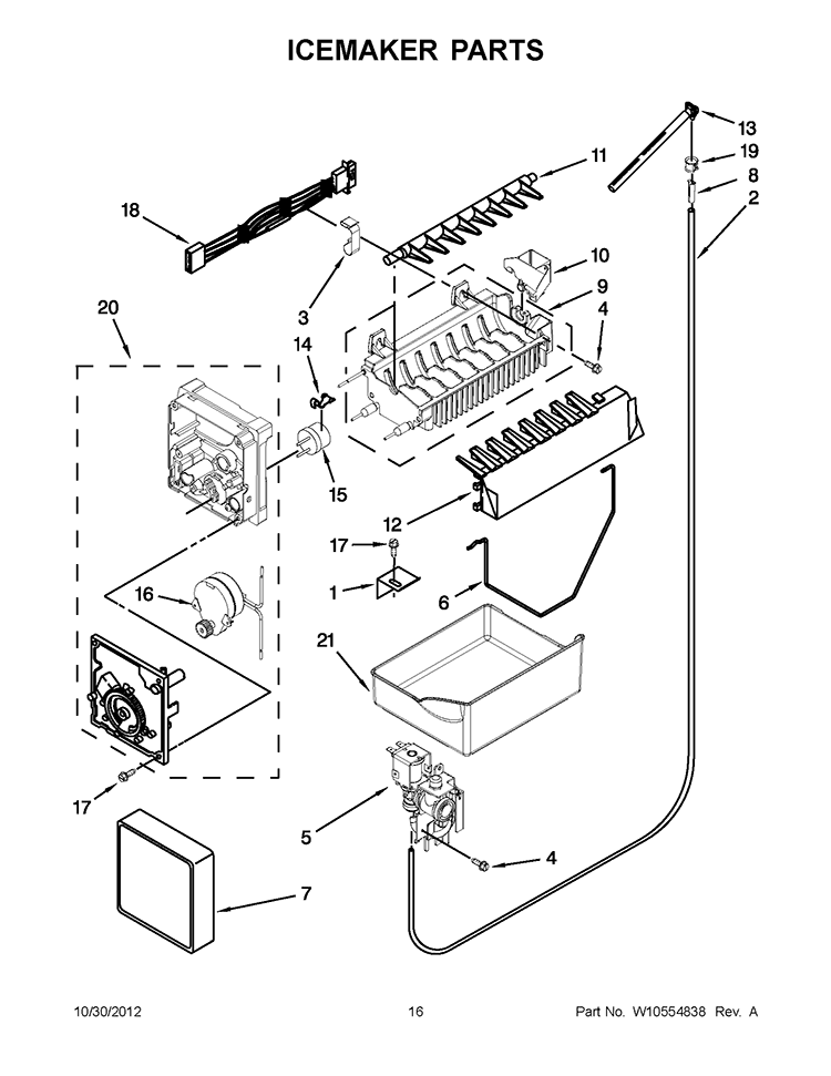 ICEMAKER PARTS Diagram and Parts List for GB2FHDXWQ07  Whirlpool Refrigerator