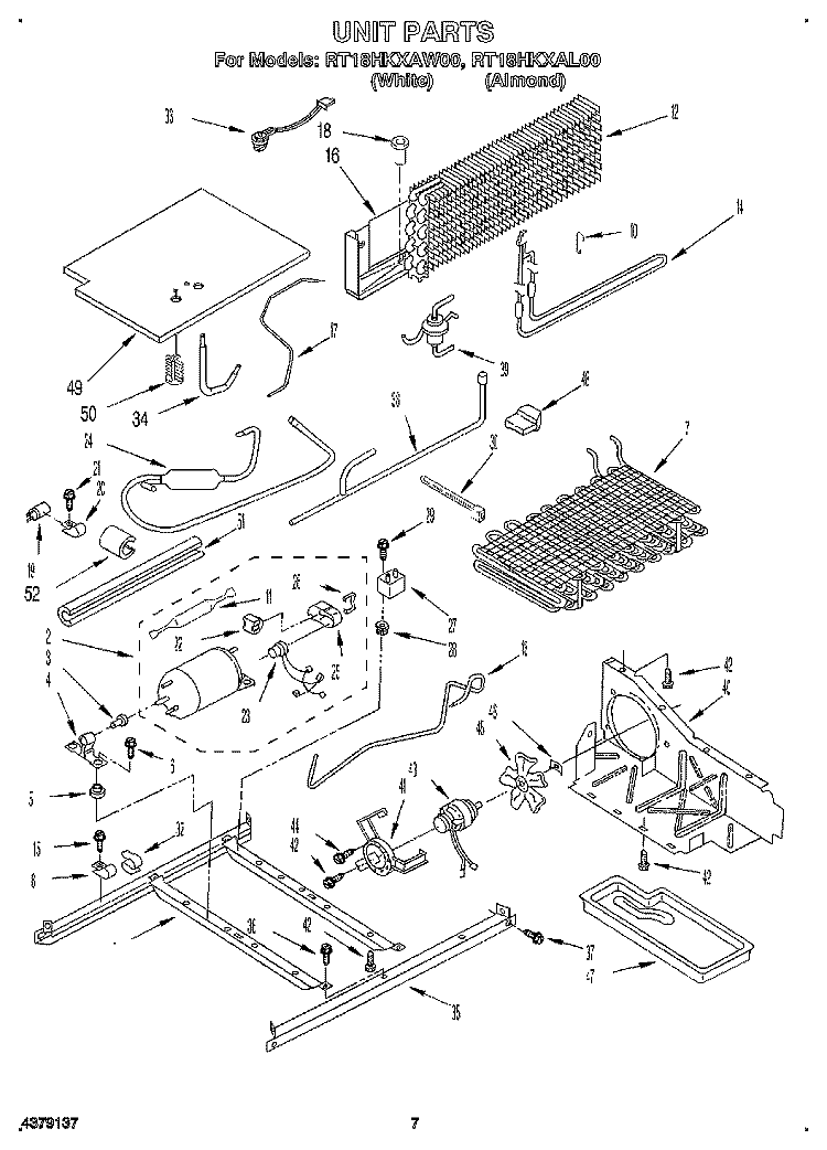 UNIT Diagram and Parts List for RT18HKXAW00  Roper Refrigerator