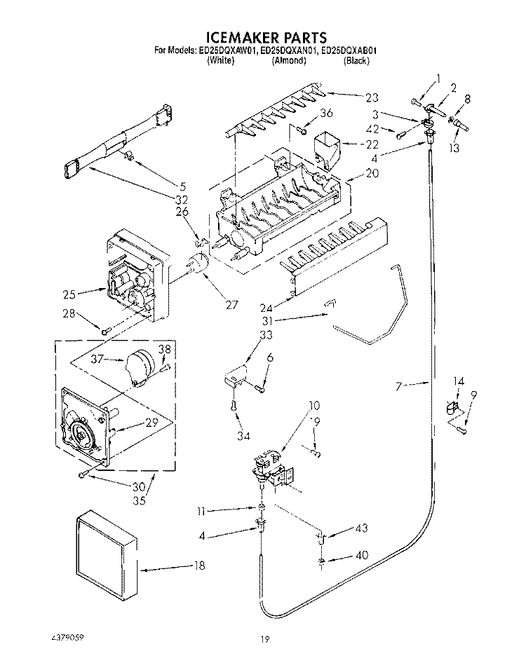 ICEMAKER, LIT/OPTIONAL Diagram and Parts List for ED25DQXAW01  Whirlpool Refrigerator