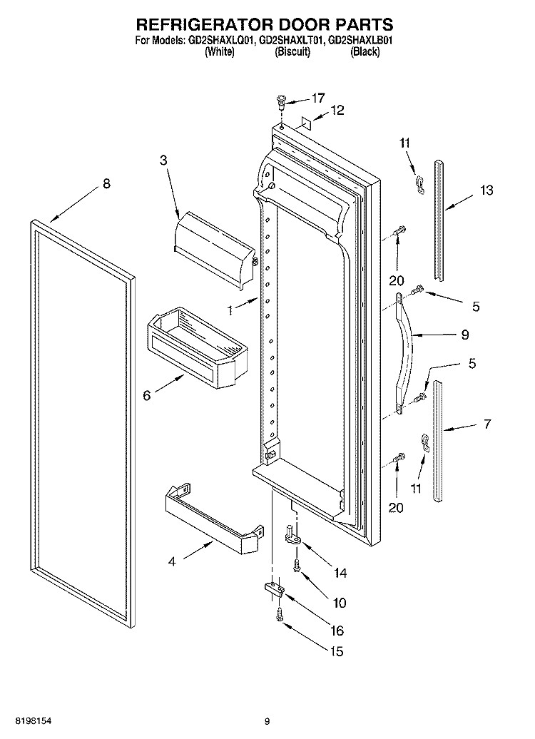REFRIGERATOR DOOR Diagram and Parts List for GD25SHAXLB01  Whirlpool Refrigerator