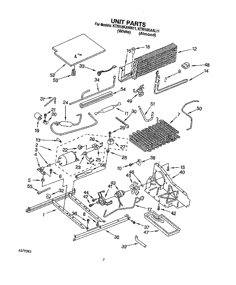 UNIT Diagram and Parts List for KTRI18KAAL11  Whirlpool Refrigerator