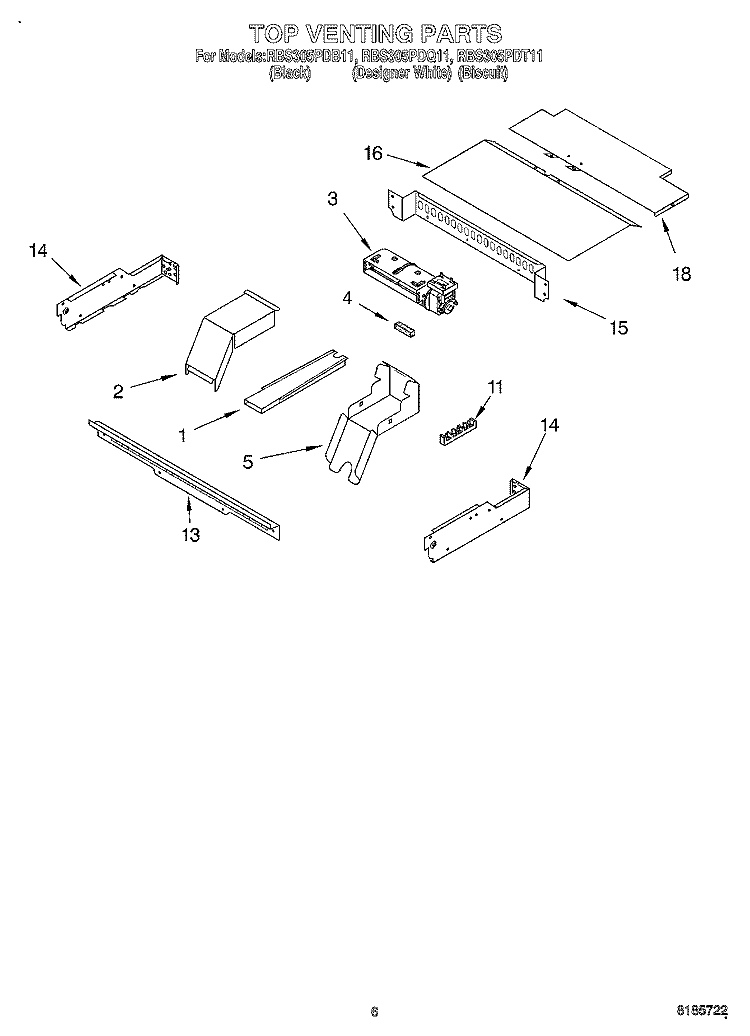 TOP VENTING, OPTIONAL Diagram and Parts List for RBS305PDT11  Whirlpool Wall Oven