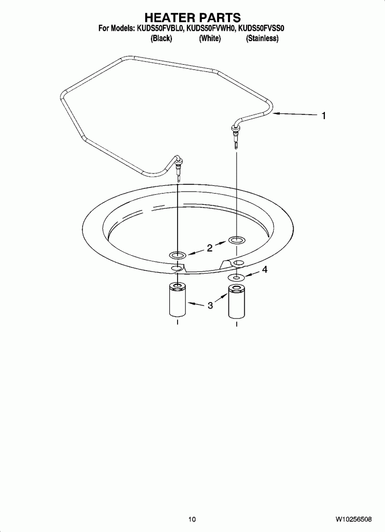 HEATER PARTS Diagram and Parts List for KUDS50FVSS0  KitchenAid Dishwasher