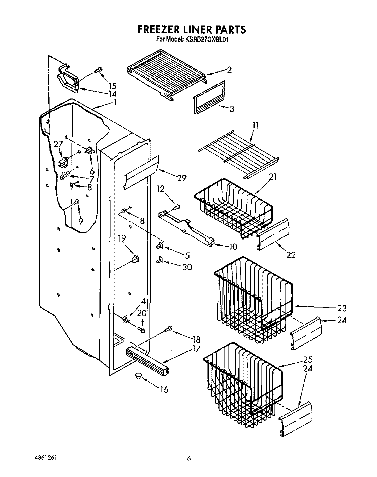FREEZER LINER Diagram and Parts List for KSRB27QXBL01  KitchenAid Refrigerator